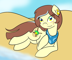 Size: 1140x955 | Tagged: safe, artist:fairiegirl101, oc, oc only, oc:sandy shoals, earth pony, pony, beach, earth pony oc, female, ocean, solo, water