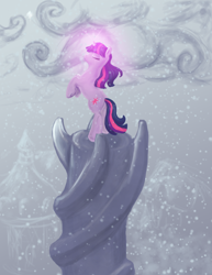 Size: 2550x3300 | Tagged: safe, artist:mistylake, twilight sparkle, pony, unicorn, g4, cloud, cloudy, glowing, glowing horn, horn, snow, snowfall, unicorn twilight