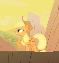 Size: 362x388 | Tagged: safe, screencap, applejack, earth pony, pony, g4, over a barrel, cropped, raised hoof, solo