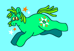 Size: 1316x900 | Tagged: safe, artist:msponies, whoa nelly, pony, unicorn, g4, fat, februpony, female, light blue background, looking back, mare, ms paint, open mouth, open smile, simple background, smiling, solo, stars, tail, yellow sclera