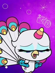 Size: 302x400 | Tagged: safe, screencap, sugar snap, bird, peacock, g4, g4.5, my little pony: pony life, the shows must go on, cropped, solo