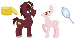 Size: 1374x720 | Tagged: safe, artist:ne-chi, oc, oc:big wealth, oc:dominique, earth pony, pony, coin, cutie mark, earth pony oc, mirror, raised hoof, simple background, transparent background