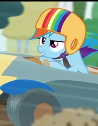 Size: 311x399 | Tagged: safe, screencap, rainbow dash, pegasus, pony, g4, the cart before the ponies, cart, cropped, female, helmet, mare