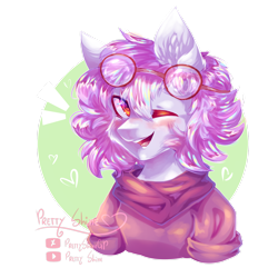 Size: 2450x2447 | Tagged: safe, artist:prettyshinegp, oc, oc only, earth pony, anthro, bust, ear fluff, earth pony oc, female, goggles, high res, one eye closed, smiling, solo, wink