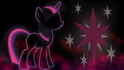 Size: 1920x1080 | Tagged: artist needed, safe, artist:dalekstugaming, artist:tryhardbrony, edit, twilight sparkle, pony, unicorn, g4, black background, cutie mark, female, mare, minimalist, mist, outline, simple background, solo, unicorn twilight, wallpaper, wallpaper edit