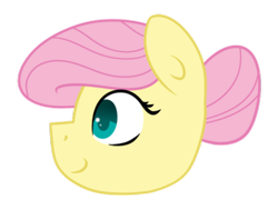 Size: 400x302 | Tagged: safe, artist:fluttershydaily, fluttershy, pony, g4, alternate hairstyle, bun hairstyle, female, head, mare, profile, simple background, smiling, solo, transparent background