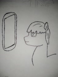 Size: 3120x4160 | Tagged: safe, artist:valuable ashes, earth pony, pony, bags under eyes, mirror, solo, traditional art, worried