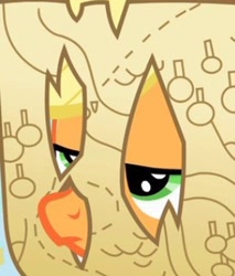 Size: 282x331 | Tagged: safe, screencap, applejack, smart cookie, earth pony, pony, g4, hearth's warming eve (episode), applejack is not amused, female, lidded eyes, map, mare, paper, solo, unamused