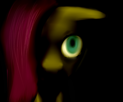 Size: 2683x2236 | Tagged: safe, artist:minckies, fluttershy, pegasus, pony, g4, bust, creepy, dark, female, hair over one eye, high res, mare, solo