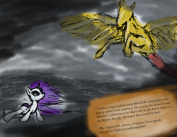 Size: 893x693 | Tagged: safe, artist:obsequiosity, rarity, pony, unicorn, fanfic:the flight of the alicorn, g4, fanfic art, female, ocean, rain, water