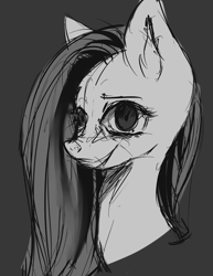 Size: 2153x2786 | Tagged: safe, artist:minckies, pinkie pie, earth pony, pony, g4, bust, dark background, female, grayscale, high res, mare, monochrome, pinkamena diane pie, smiling, solo