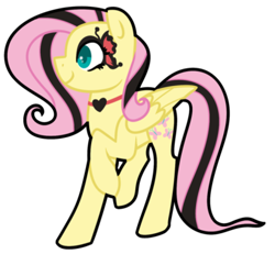 Size: 400x370 | Tagged: safe, artist:fluttershydaily, fluttershy, pegasus, pony, g4, choker, chokershy, emoshy, female, mare, ponymania, raised hoof, simple background, solo, standing, striped mane, transparent background