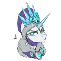 Size: 1003x1003 | Tagged: safe, artist:jewellier, oc, oc only, pony, unicorn, clothes, crown, crystal horn, hat, horn, jewelry, looking at you, regalia, requested art, tzarina katarin bokha, warhammer (game), warhammer fantasy, winter outfit