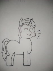 Size: 3120x4160 | Tagged: safe, artist:valuable ashes, oc, oc:technical writings, pony, unicorn, blank flank, happy, solo, traditional art