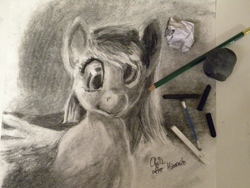 Size: 800x600 | Tagged: safe, artist:obsequiosity, derpy hooves, pegasus, pony, g4, charcoal, female, irl, photo, solo, traditional art