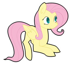 Size: 400x350 | Tagged: safe, artist:fluttershydaily, fluttershy, g4, lying down, prone, simple background, smiling, transparent background