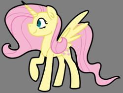 Size: 400x302 | Tagged: safe, artist:fluttershydaily, fluttershy, alicorn, pony, g4, alicornified, fluttercorn, folded wings, gray background, race swap, raised hoof, simple background, smiling, wings