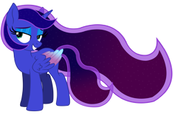 Size: 9000x5946 | Tagged: safe, artist:laszlvfx, artist:starshade, edit, vector edit, princess luna, alicorn, pony, g4, absurd resolution, alternate hairstyle, base used, bedroom eyes, colored wings, cute, eyelashes, eyeshadow, female, makeup, mare, missing accessory, multicolored mane, multicolored wings, simple background, smiling, solo, transparent background, vector, wings, younger