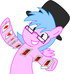 Size: 586x612 | Tagged: safe, artist:sarahstudios11, oc, oc only, pegasus, pony, glasses, hat, pegasus oc, playing card, smiling, solo, vector