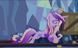 Size: 653x403 | Tagged: safe, screencap, princess cadance, alicorn, pony, a canterlot wedding, g4, crying, female, folded wings, mare, messy mane, messy tail, scratches, solo, tail, wings