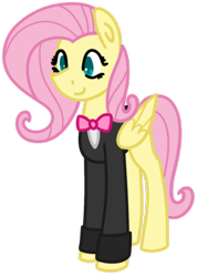 Size: 400x563 | Tagged: safe, artist:fluttershydaily, fluttershy, g4, bowtie, simple background, smiling, standing, tailcoat, transparent background