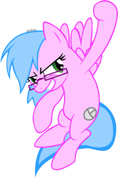 Size: 537x810 | Tagged: safe, artist:sarahstudios11, oc, oc only, oc:artie brush, pegasus, pony, colored, flat colors, glasses, pegasus oc, raised hoof, solo, spread wings, vector, wings