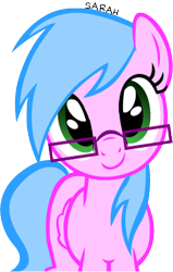 Size: 236x372 | Tagged: safe, artist:sarahstudios11, oc, oc only, oc:artie brush, pegasus, pony, colored, female, flat colors, glasses, mare, smiling, solo, vector