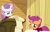 Size: 596x383 | Tagged: safe, screencap, scootaloo, sweetie belle, pegasus, pony, unicorn, g4, my little pony: friendship is magic, one bad apple, female, filly, foal