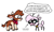 Size: 2417x1441 | Tagged: safe, artist:punkittdev, arizona (tfh), pom (tfh), cow, lamb, sheep, them's fightin' herds, arrow, bandana, cloven hooves, community related, dialogue, duo, female, nervous, shivering, simple background, speech bubble, text, wavy mouth, white background