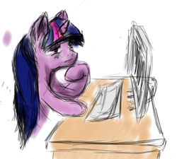 Size: 546x492 | Tagged: safe, artist:obsequiosity, twilight sparkle, pony, g4, computer, female, simple background, solo, white background