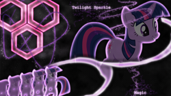 Size: 1920x1080 | Tagged: artist needed, safe, artist:ancientkale, artist:forgotten5p1rit, edit, twilight sparkle, pony, unicorn, g4, abstract background, female, hexagon, looking sideways, mare, name, smiling, solo, sparkles, swirls, unicorn twilight, wallpaper, wallpaper edit