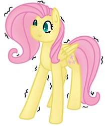 Size: 400x456 | Tagged: safe, artist:fluttershydaily, fluttershy, g4, shaking, simple background, standing, tilde, white background