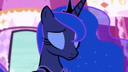 Size: 1280x720 | Tagged: safe, screencap, princess luna, alicorn, pony, do princesses dream of magic sheep, g4, season 5, eyes closed, frown, sad, solo