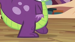 Size: 993x559 | Tagged: safe, edit, edited screencap, screencap, spike, g4, luna eclipsed, cropped, dragon costume, golden oaks library, legs, pictures of legs, solo