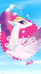 Size: 1080x1920 | Tagged: safe, queen novo, seapony (g4), g4, my little pony: the movie, barbie, barbie (film), bubble, crown, eyebrows, eyelashes, female, fin wings, fins, floppy ears, jewelry, lidded eyes, movie poster, peytral, regalia, scales, swimming, wings