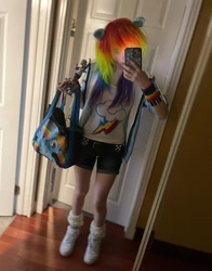 Size: 700x892 | Tagged: safe, rainbow dash, human, pony, g4, clothes, cosplay, costume, irl, irl human, photo