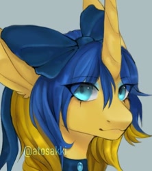 Size: 720x811 | Tagged: safe, artist:atosakki, oc, oc:ukraine, pony, unicorn, bow, bust, nation ponies, portrait, solo, ukraine