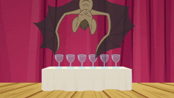 Size: 1920x1080 | Tagged: safe, screencap, bat, g4, may the best pet win, animated, glass, leitmotif, solo, sound, theme song, upside down, webm, wine glass