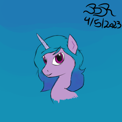 Size: 1000x1000 | Tagged: safe, artist:bifrose, izzy moonbow, pony, unicorn, g5, gradient background, isaac crestie, looking at you, male, rule 63, solo, stallion