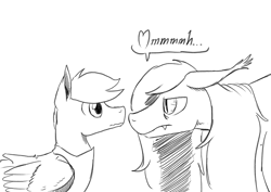 Size: 1000x707 | Tagged: safe, artist:darkhestur, derpibooru exclusive, oc, oc:dark, oc:lightpoint, bat pony, pegasus, pony, looking at each other, looking at someone, male, monochrome, sketch, stallion