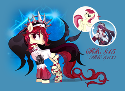 Size: 4740x3444 | Tagged: safe, artist:mariakarpova123, roseluck, earth pony, human, pony, g4, clothes, crown, eyeshadow, flower, fusion, genshin impact, jewelry, makeup, ponified, qr code, raised hoof, regalia, rosaria (genshin impact), rose