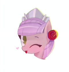 Size: 1974x2062 | Tagged: safe, artist:olga_kai, pony, female, flower, genshin impact, heart, mare, noelle (genshin impact), one eye closed, ponified, rose, simple background, solo, tongue out, white background, wink