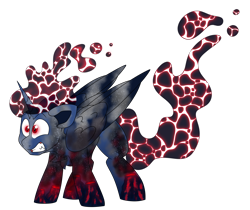 Size: 6311x5296 | Tagged: safe, artist:crazysketch101, oc, oc only, oc:abyss deep, alicorn, pony, absurd resolution, alicorn oc, bubble, eyebrows, folded wings, horn, male, simple background, smoke, solo, stallion, teeth, transparent background, volcano, water, wings