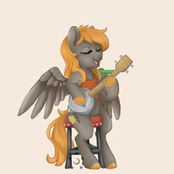 Size: 1000x1000 | Tagged: safe, artist:some.dumb.crumb, oc, oc only, oc:golden oak, pegasus, pony, banjo, eyes closed, female, mare, musical instrument, singing, solo