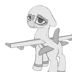 Size: 2500x2500 | Tagged: artist needed, safe, oc, oc only, oc:air liner, original species, plane pony, depressed, digital art, female, floppy ears, grayscale, high res, looking at you, looking back, looking back at you, mare, monochrome, plane, sad, simple background, solo, spread wings, standing, tired, white background, wings