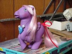 Size: 640x480 | Tagged: safe, artist:lonewolf3878, pegasus, pony, g1, ace attorney, brushable, customized toy, female, iris hawthorne, irl, magatama, photo, ponified, toy