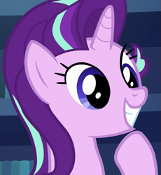 Size: 661x720 | Tagged: safe, screencap, starlight glimmer, pony, unicorn, g4, season 7, uncommon bond, cropped, cute, female, glimmerbetes, happy, mare, raised hoof, smiling, solo