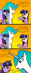 Size: 1140x2679 | Tagged: safe, artist:twi clown, princess celestia, twilight sparkle, oc, oc:twi clown, alicorn, pony, unicorn, g4, celestia is not amused, clone, clown, clown makeup, clown nose, comic, female, implied trixie, mare, missing accessory, red nose, solar empire, twilight sparkle (alicorn), unamused