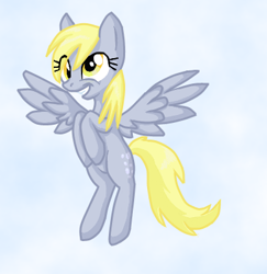 Size: 388x400 | Tagged: safe, artist:tami-kitten, derpy hooves, pegasus, pony, g4, female, floating, mare, simple background, smiling, solo