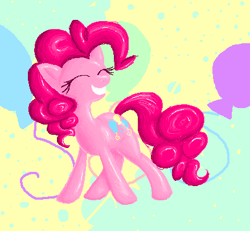 Size: 439x406 | Tagged: safe, artist:tami-kitten, pinkie pie, earth pony, pony, g4, balloon, eyes closed, female, grin, mare, simple background, smiling, solo